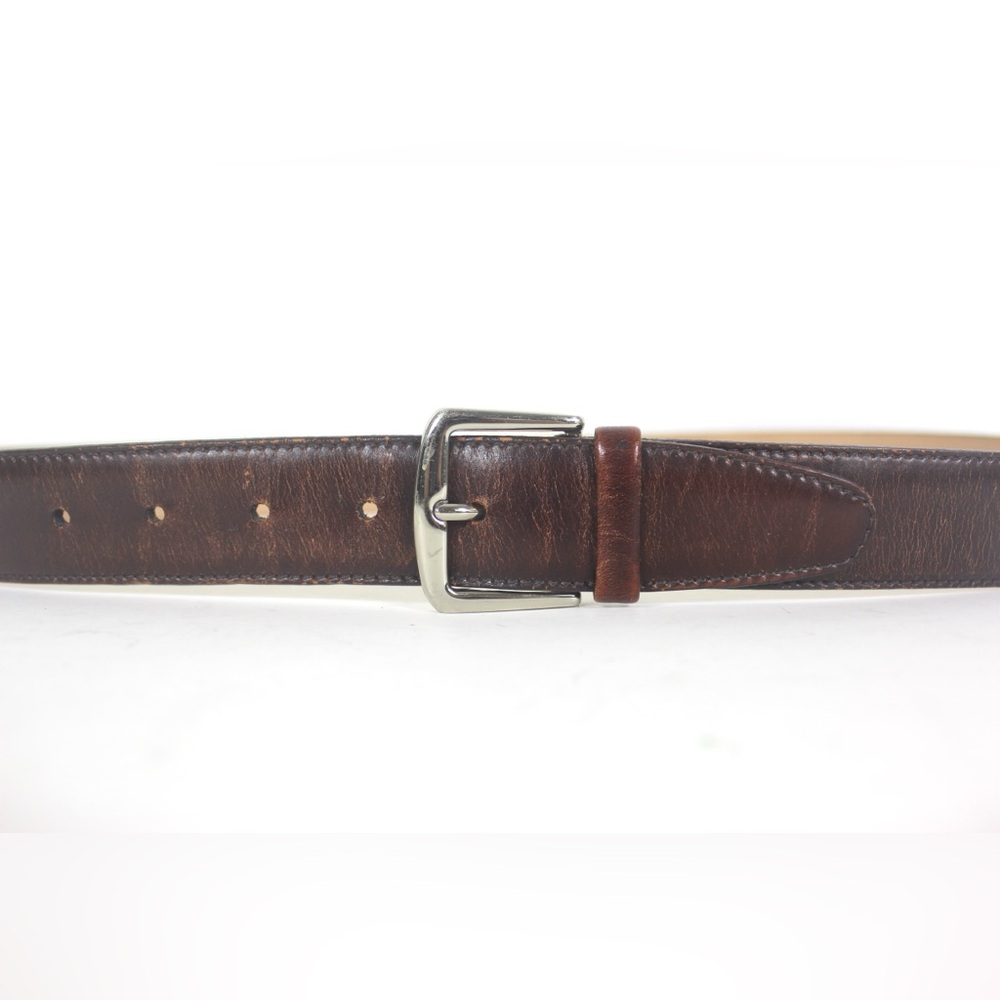 Mahogany Dark Brown Leather Belt Men’s Belt with Silver Metal Buckle Unisex Worn
